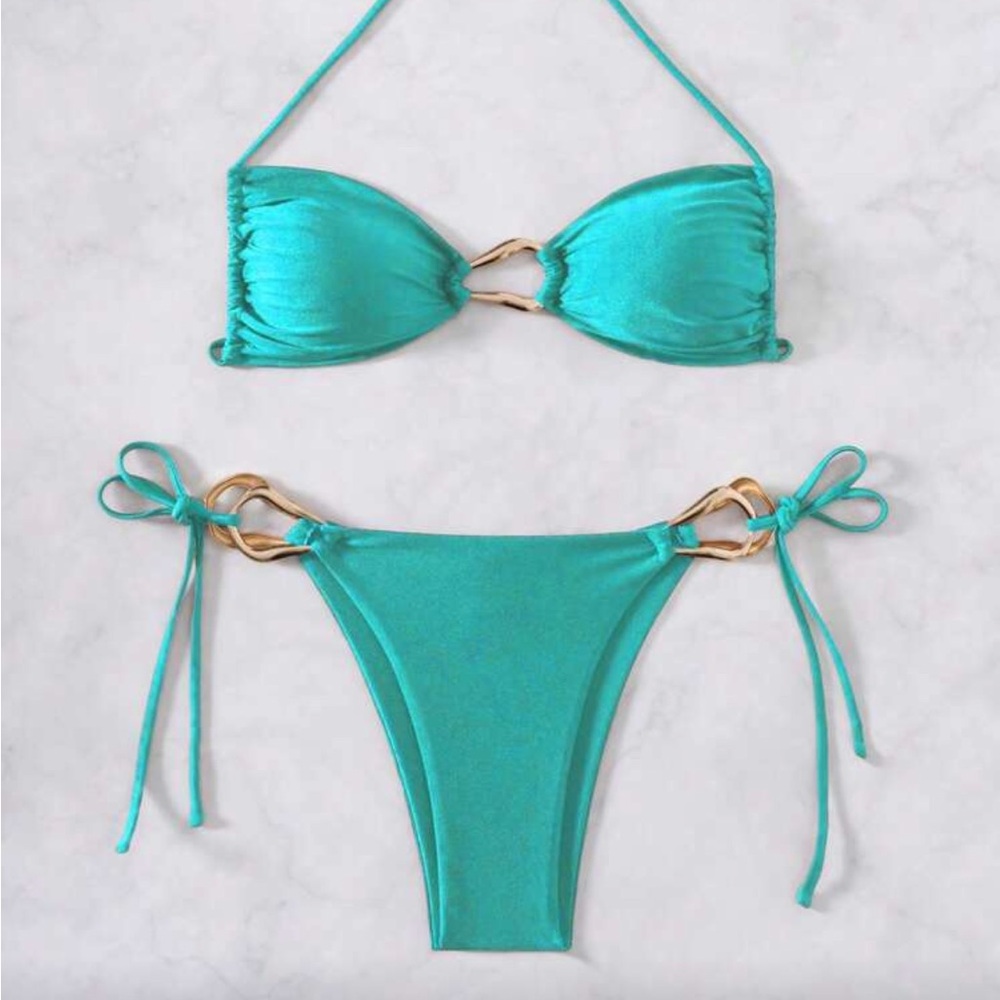 Turquoise Bikini with Gold Accents